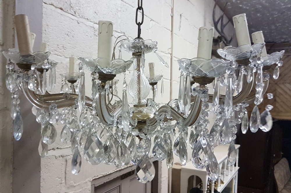 12-branch “Marie Therese” Glass Chandelier, with multiple cut glass droplets and beaded swags, (