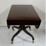 Late 19th C polished deep mahogany Pedestal Table with D-shaped drop leaves, apron drawer on a