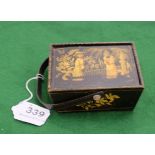 Japanese Late 19thC Trinket Box with carrying handle, the lid decorated with figures in a garden,