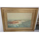 Late 19thC Watercolour – Coastal Waves, 33cm x 48cm, signed J Aitken, in gilt frame