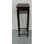 Chinese hardwood Jardinière Stand, on 4 square legs, and stretcher, 11” square x 36”h