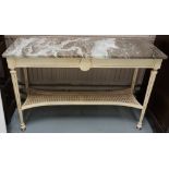 Painted Pine Side Table, with a fine brown marble top over the cream painted base and a bergere