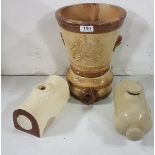 19th C stoneware Doulton & Watts Water Filter, stamped London (no lid) and 2 stoneware Bed