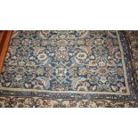 Persian wool Floor Rug, blue ground with multiple borders (worn), 3m x 1.42m