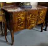 Two Drawer Chest of Drawers, inlaid with Chinese landscape patterns, below a red marble top, on