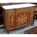 Marquetry Inlaid Side Cabinet, featuring floral displays and still life’s and brass mountings,