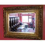 Continental Carved Wood Rectangular Shaped Wall Mirror, with bevelled insert, painted gold, 86cm h x