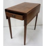 Edwardian Inlaid Mahogany Pembroke Table, with an apron drawer, on tapered legs, drop ends, 27”d,