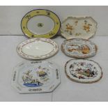 6 x china Meat Platters, Spode, Coalport, various patterns and colours (one Wedgewood, Georgetown)