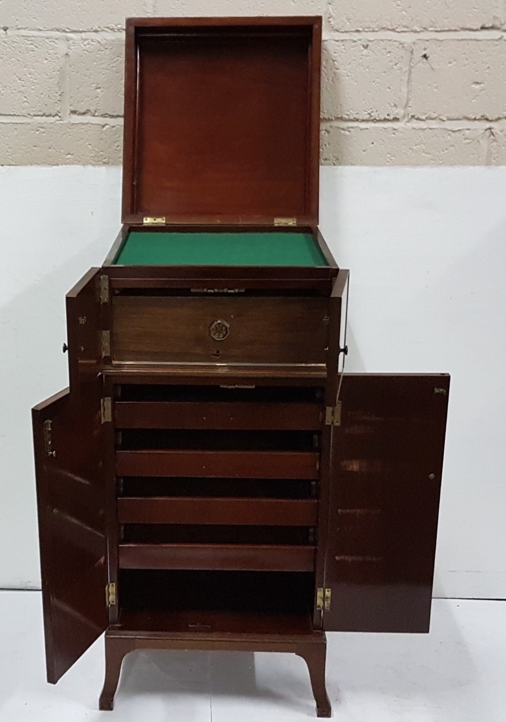 Early 20th C mahogany Music Cabinet with a hinged lid and drawer above a cabinet with 4 sliding - Image 2 of 2
