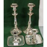 Pair of antique Sheffield plated Candlesticks and pair of Sheffield plated Chamber Candlesticks with