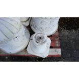 Matching Pair of Classic Shaped White Marble Garden Urns (one base damaged)