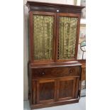 Regency Mahogany Secretaire Bookcase, a moulded pediment over 2 brass-grill insert doors,