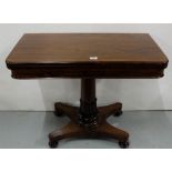 Victorian Rosewood Card Table, the rectangular shaped fold-over top supported by a singular pod