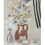 MARKEY ROBINSON “Vases” (painted on wallpaper medium), 49cm x 39cm in a wide white frame.