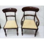 Matching set 6 William IV mahogany Dining Chairs, with curved backs, turned front legs, removable