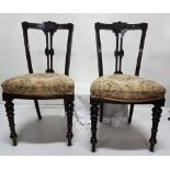 Matching Set of 6 Edw Mahogany Dining Chairs with curved top rails and splat backs, upholstered