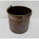 19th C large copper Saucepan, riveted with brass carrying handle, 13.5"dia x 12"h