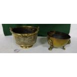 2 Brass Dishes, 1 with carrying handle
