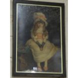 Pears Print - Portrait of girl in white dress, blue hat and waist ribbons (1879) in oak frame,