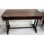 Late 19th C Rosewood low Table, on turned double support legs and similar stretcher, 39"w x 24"h x
