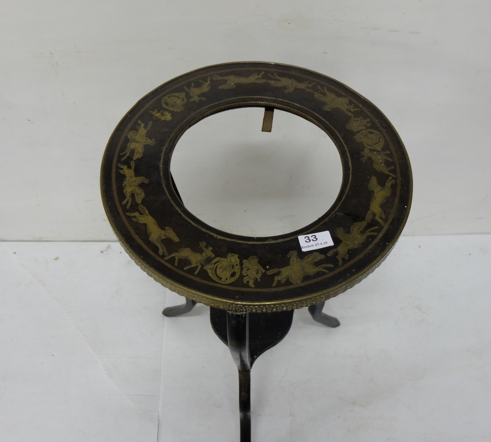 Mid-19thC Ebonised Jardinière Stand, the circular and brass banded top inlaid with various brass - Image 2 of 3