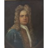 18thC (or early 19thC) Portrait of a Gent wearing a blue velvet jacket and white cravat, oil on