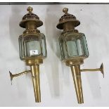 Matching Pair Coach Lamps, "Lime House Lamp Co" with bevelled glass inserts, supporting bracket,