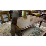 WMIV Mahogany Extendable Dining Table, moulded rims, 2 removable leaves, 94”long x 49”wide (seats