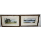 Pair of Watercolours – Lake Scenes – both signed M H C 1902, each 15cm x 33cm, in moulded gold