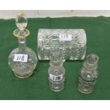 4 pieces of cut glass for a dressing table, including a matching pair of perfume bottles, a larger