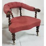 Victorian mahogany framed Armchair with barley twist back and arm supports and similar front legs on