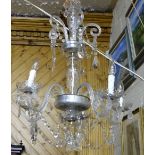 Early 20thC 5-branch Cut Glass Chandelier, (electric) – 2 tier, with 5 scrolled branches over the