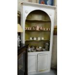 Georgian Pine Corner Cabinet, painted white, 4 open shelves above 2 doors, 40"w x 84"h x 15"d