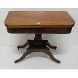 Regency mahogany Tea Table, fold over, with central column decorated with egg and dart moulding on 4