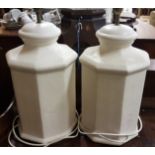 4 cream china urn shaped Table Lamps (electric), 2 cream shades & a large glass table lamp (