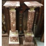 Matching Pair of Red Marble Jardinere Stands, in the form of brass topped doric columns, 39”h x