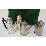 Pair of early 20thC silver soldered Chocolate Pots and a Pair of Silver Plate Coffee Pots, all