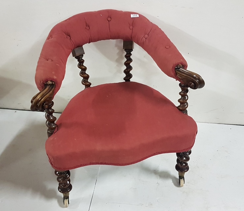 Victorian mahogany framed Armchair with barley twist back and arm supports and similar front legs on - Image 2 of 2