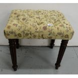 William IV stool on 4 turned and reeded mahogany legs, floral buttoned padded seat, 20"w
