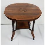 Victorian Rosewood Centre Table, the shaped top nicely inlaid with a central leaf pattern medallion,