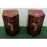 Matching Pair of Painted Knife Boxes, red ground with hinged lids (each 39cm h x 23cm w) (good