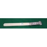 Victorian Ornate Silver Handled and Ivory Page Turner (stamped London, 1896), 43cm l x 4cm w