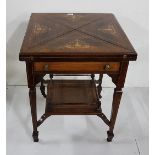 Edwardian Rosewood Card Table, with envelope openings, the top inlaid with classic urns with apron