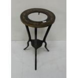 Mid-19thC Ebonised Jardinière Stand, the circular and brass banded top inlaid with various brass
