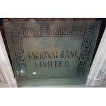 “National Bank Ltd” etched glass Wall Panel, 85cm x 90cm