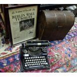 Manual Typewriter – Underwood, “Berlin Wall” newspaper print, framed and a modern wine casket (3)