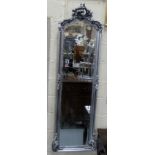 Continental Card Wood Pier Mirror, with elaborately decorated pediment, painted silver, bevelled