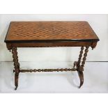 19th C walnut Side Table, with intricate box inlay table top, double cross banded, ebony border on