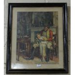 Original Pears Print - military father with son in drawing room setting, 80cm x 66cm